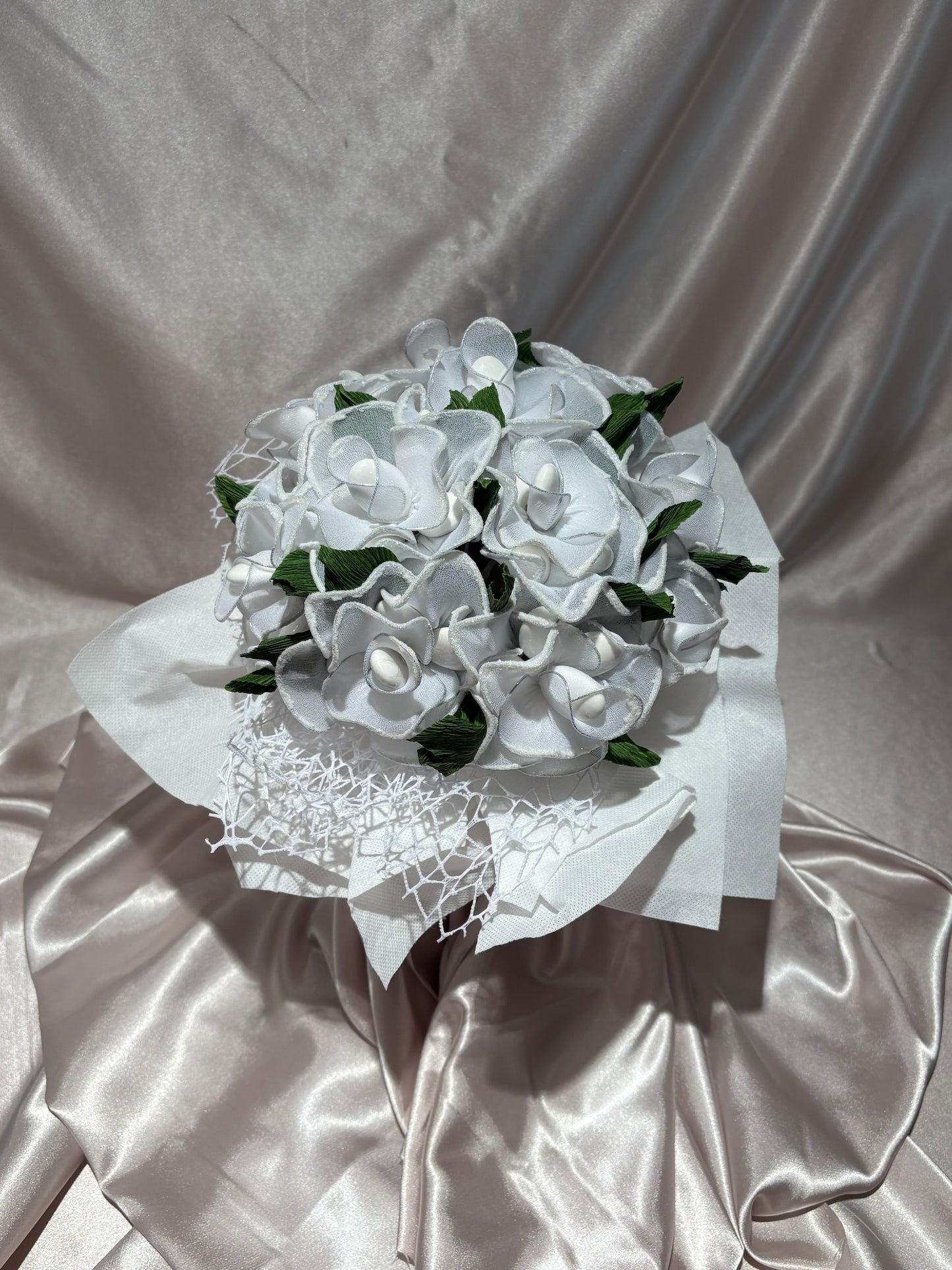 White nine rose bridal bouquet